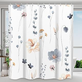 WITHLOC Floral Shower Curtains for Bathroom, Blue Beige, 72