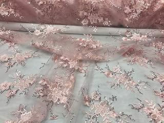 Valentina Textile Sequin lace Fabric with embroderies on mesh VT-011 (1 Yard, Pink): Fabric Sourcing and Quality Notes