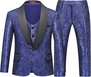 Boys Suit 3 Pieces Slim Fit Tuxedo Formal Set with Floral Jacquard Jacket Pant Vest for Wedding Prom Party Size 4-16Y: Jacquard Weave and Production Notes