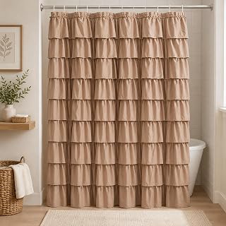 Light Brown Ruffle Shower Curtain for Bathroom, 72x72 Inch,1 Panel: Jacquard Weave and Production Notes