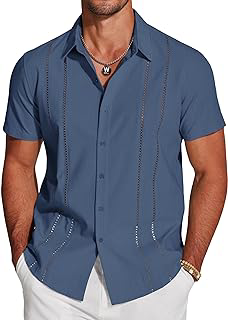 Men's Cuban Guayabera Shirt Short Sleeve Button Down Shirts Casual Summer Beach Shirts: OEM Production and Sizing Notes