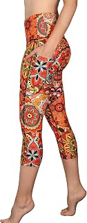 Women's Capri Leggings with Pockets - High Waist Yoga Capris, Soft Lightweight Workout Pants, Colorful Boho Prints: Print Design and Production Notes