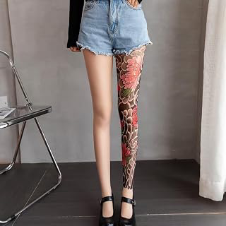 Tattoo Print Tights 1 Pc - Floral Design Sheer Pantyhose for Women, Breathable Nylon Leggings with Non-Slip Waistband: Print Design and Production Notes