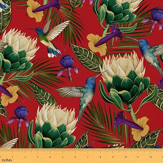 Flower Hummingbird Fabric by The Yard,Plam Leaves Tropical Plant Soft Polyester No Stretch Fabric for Sewing Lover,Retro Farmhouse Style: Fabric Sourcing and Quality Notes
