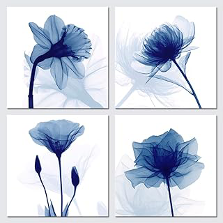 Pyradecor Blue Flickering Flower Abstract Paintings Canvas Wall Art Grace Floral Pictures on Canvas Prints 4 Panels Artwork for Living Room: Print Design and Production Notes