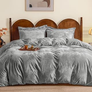 BEDELITE Velvet Duvet Cover Queen Size, Ice-Floral Bed Set, 3Pieces, Grey: Jacquard Weave and Production Notes
