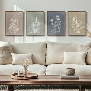 Framed Boho Neutral Botanical Wall Art for Living Room, 4 Piece 12x16 In: Print Design and Production Notes
