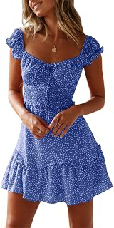 Womens Summer Boho Floral Smocked Ruffle Tie Front Mini Sun Dress: Print Design and Production Notes