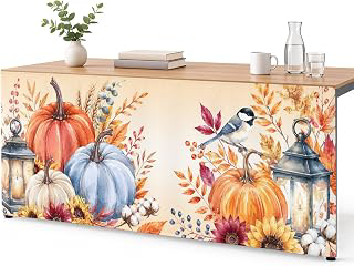 6Ft Table Skirt, Orange Blue Pumpkins Fall Table Skirt for Rectangle Tables & Round Tables, Decorative Desk Skirts, Thanksgiving Sunflower Birds: Ombre Dyeing and Production Notes