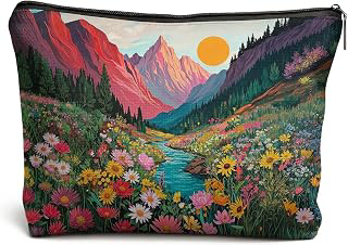 Colorful Wildflower Makeup Bag, Artistic Floral Landscape Cosmetic Bag for Women, Nature Print Makeup Zipper Pouch: Print Design and Production Notes