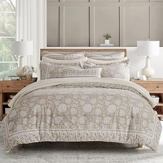 Levtex Home Adare Taupe Reversible Queen Duvet Cover Set (90x94in) with 2 Pillowcases (26x20in) - Floral Bedding - Taupe and White - 100% Cotton: Jacquard Weave and Production Notes