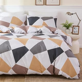 100% Cotton Duvet Cover Set King - Yellow Grey Nordic Triangle Bedding Set 3 Pieces, Light Reversible Comforter Cover with Zipper Closure: Jacquard Weave and Production Notes