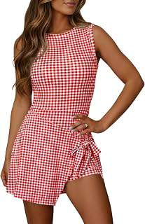 Womens Summer Sleeveless Mini Dress Gingham Romper Skort Tank Dress: OEM Production and Sizing Notes