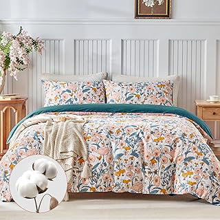Lekesky 100% Cotton Queen Size Duvet Cover Set, Pink Floral: Print Design and Production Notes