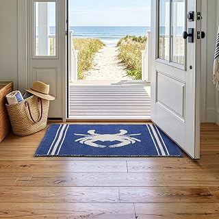 HF by LT Crab Jacquard Reversible Rug, 20 x 30 inches, Handwoven, Low Profile, Machine Washable: Jacquard Weave and Production Notes