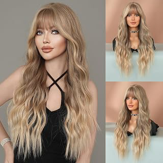 7JHH WIGS Long Curly Ash Blonde Wigs with White Platinum Tail Dye Wigs Natural Heat Resistant Fibre Wet Wave Blonde Ombre Platinum Women Wigs: Ombre Dyeing and Production Notes