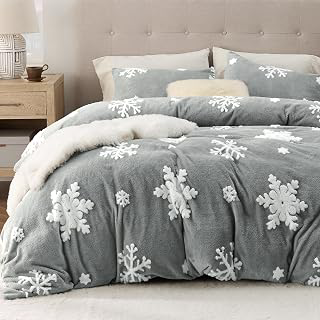 Bedsure Fluffy Duvet Cover Set, Plush Shaggy Bed, Grey Snowflake, King Size: Jacquard Weave and Production Notes
