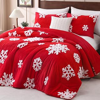 Fluffy Christmas Queen Comforter Red Jacquard Snowflake Comforter Set: Jacquard Weave and Production Notes
