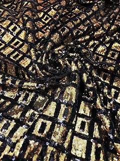 Gold & Black Geometric Sequin Stretch Mesh Fabric by The Yard, 54