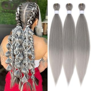 26 Inch Silver gray Ombre Pre Stretched Braiding Hair Extensions 3 Pack: Ombre Dyeing and Production Notes