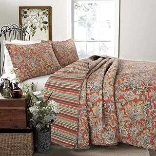 Cozy Line Home Fashions Red Orange Vintage Reversible 100% Cotton 3-Piece Quilt Bedding Set, Coverlet Bedspread (Lara Spice Paisley, King - 3: Jacquard Weave and Production Notes