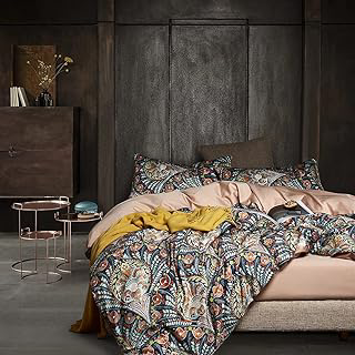 Cupocupa Queen Duvet Cover Set, Modern Industrial Luxury Bedding with Zipper Closure & Corner Ties, Soft Breathable Navy Teal Orange Floral: Jacquard Weave and Production Notes