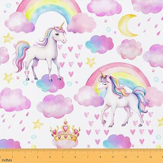 Dreamy Unicorn Fabric by The Yard,Girly Pink Starry Sky Clouds Stars Soft Polyester Fabric,Princess Crown Rainbow Print Fabric,Watercolor Sky: Fabric Sourcing and Quality Notes
