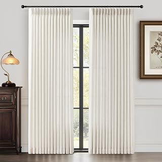 Pinch Pleated Linen Curtains Light Filtering 84 Inches Long for Living Room: Jacquard Weave and Production Notes