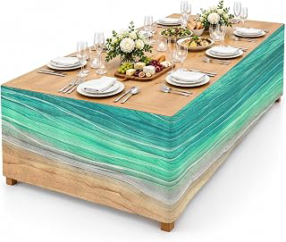 9Ft Table Skirt, Teal Ombre Coastal Table Skirt for Rectangle Tables & Round Tables, Decorative Desk Skirts, Summer Nautical Beach Ocean Seaside: Ombre Dyeing and Production Notes