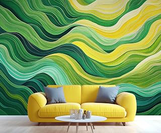 Green Wavy Stripes Wall Mural for Bedroom - 196