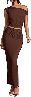 Women's Solid One Shoulder Ruched Bodycon Two Piece Skirt Set: OEM Production and Sizing Notes