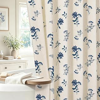 Litabel Rustic French Floral Linen Shower Curtain Navy Blue,72x72: Jacquard Weave and Production Notes