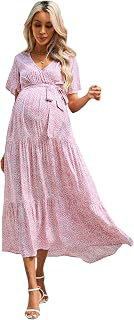 Women's Maternity Dress Women's V-Neck Puff Sleeve Pleated Maternity Maxi Dress for Baby Shower: OEM Production and Sizing Notes