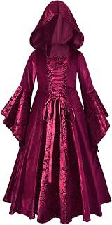 Girls Hooded Medieval Peasant Dress Lace Up Bell Sleeve Renaissance Midi Dresses: Jacquard Weave and Production Notes