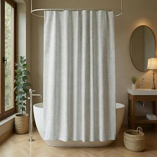 Grey Linen Look Shower Curtain | 230 GSM Heavyweight Textured Fabric | Waterproof Coated | Weighted Hem & Metal Grommets | Farmhouse Boho Modern: Jacquard Weave and Production Notes