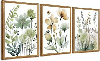 SYWENNOI Triptych Watercolor Plant Framed Canvas Wall Art, 12x16 in each: Print Design and Production Notes