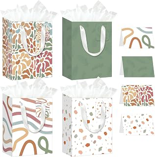 SUPPYAG 4 Pack Sage Green Small Gift Bags with Tissue Paper, Cards and Tags: Print Design and Production Notes
