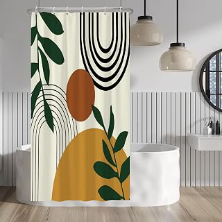 Boho Mid Century Shower Curtain Sun Leaves Modern Abstract Geometric Aesthetic Shower Curtains for Bathroom Bathtubs Waterproof Fabric Shower: Jacquard Weave and Production Notes