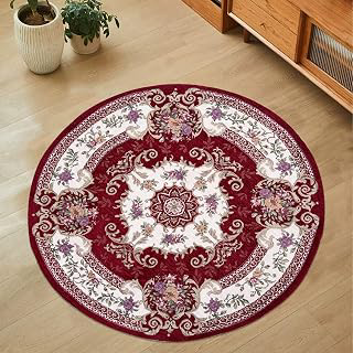ABREEZE Rustic Floral Area Rugs Country Rose Mats Medallion Round Mats Vintage Rugs for Playroom/Living Room/Bedroom Non Slip Floral Rugs for: Jacquard Weave and Production Notes