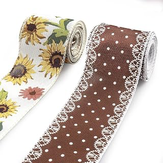 2 Rolls 10 Yard Thanksgiving Fall Wired Ribbon for Crafts Wreath Bow Making Sunflower Dot Ribbon Autumn Harvest Burlap Ribbon for Wrapping: Fabric Sourcing and Quality Notes