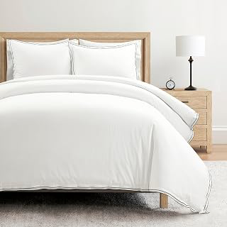 Lush Decor Hampton Double Flange Embroidered Contrast Edge Cotton Duvet Cover Set, 3 Piece Set, King, White & Black - Hotel Bedding Set - Black: Jacquard Weave and Production Notes