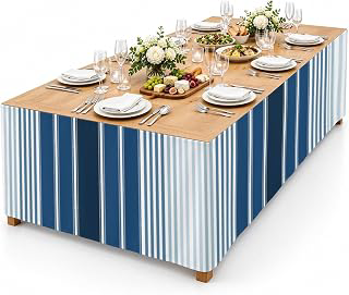 9Ft Table Skirt, Navy Blue Ombre Stripe Table Skirt for Rectangle Tables & Round Tables, Decorative Desk Skirts, Farmhouse Simple Striped Party: Ombre Dyeing and Production Notes