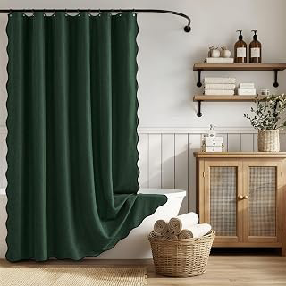 ANRODUO Dark Green Scalloped Linen Textured Shower Curtain, W72 x L108: Jacquard Weave and Production Notes