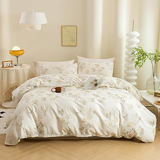 ECOCOTT Vintage Wash Painting Floral Duvet Cover Sets Queen Size,3 Pieces 100% Natural Cotton 1 Duvet Cover with Zipper and 2 Pillowcases, Ultra: Jacquard Weave and Production Notes