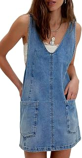 Women's V Neck Sleeveless Denim Overall Dress Adjustable Strap Summer Mini Pinafore Jean Dress with Pockets: OEM Production and Sizing Notes