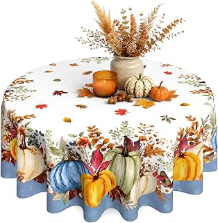 KORVITA Fall Round Tablecloth 60 Inch, Autumn Pumpkin Tablecloth for Round Table, Thanksgiving Harvest Table Cover with Maple Leaves Floral: Print Design and Production Notes