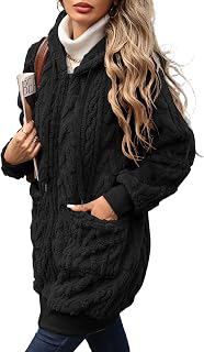 Women's Mid-Long Sherpa Fleece Zip-Up Hoodie Jacket with Pockets: Jacquard Weave and Production Notes