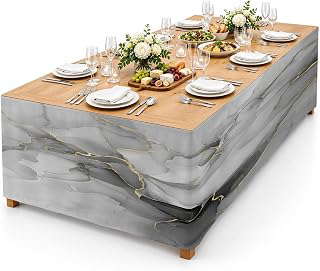 9Ft Table Skirt, Grey Ombre Marble Table Skirt for Rectangle Tables & Round Tables, Decorative Desk Skirts, Gray Marble Crack Abstract Modern: Ombre Dyeing and Production Notes