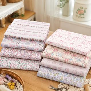 8 Pcs 10x10 Inch Cotton Fabric Squares Pink Floral Bow Print Precut Patchwork Quilting Bundles DIY Sewing Scrapbooking Cushion Craft Supplies: Print Design and Production Notes