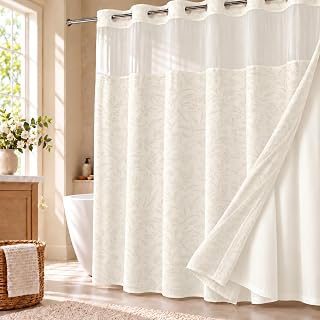 No Hook Lace Shower Curtain, Sheer Window with Snap-In Liner, 72 x 72 Beige: Jacquard Weave and Production Notes